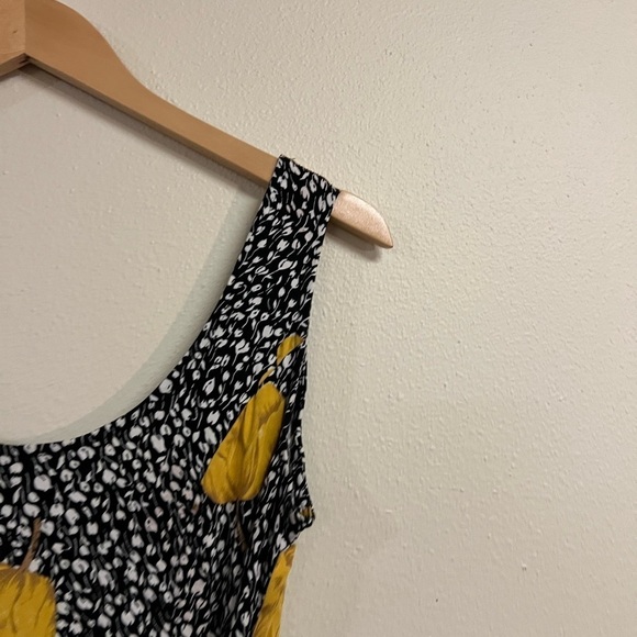 Modcloth Black Yellow Floral Sleeveless Tie Front Mini Dress M - Picture 6 of 8